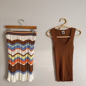 M MISSONI Knit 2 Piece Rainbow Chevron Skirt and Tank Top